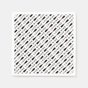 Black & White Wine Lover Typography Pattern Napkin