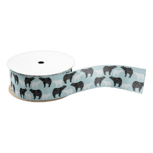 Black White Winter Forest Bear Grosgrain Ribbon
