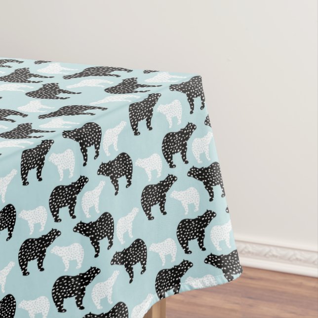 Black White Winter Forest Bear Tablecloth (In Situ)