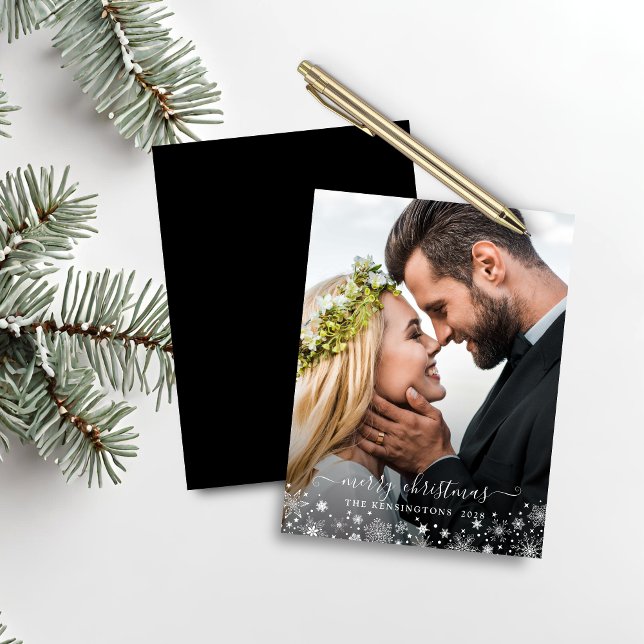 Black White Winter Snowflakes Christmas Photo (Black White Winter Snowflakes Christmas Photo Holiday Card)