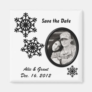 Black & White Winter Wedding Save the Date Magnet