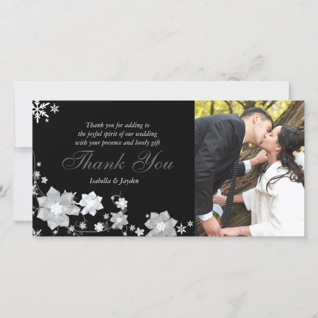 Black & White Winter Wedding Thank You Photo Card (Front)