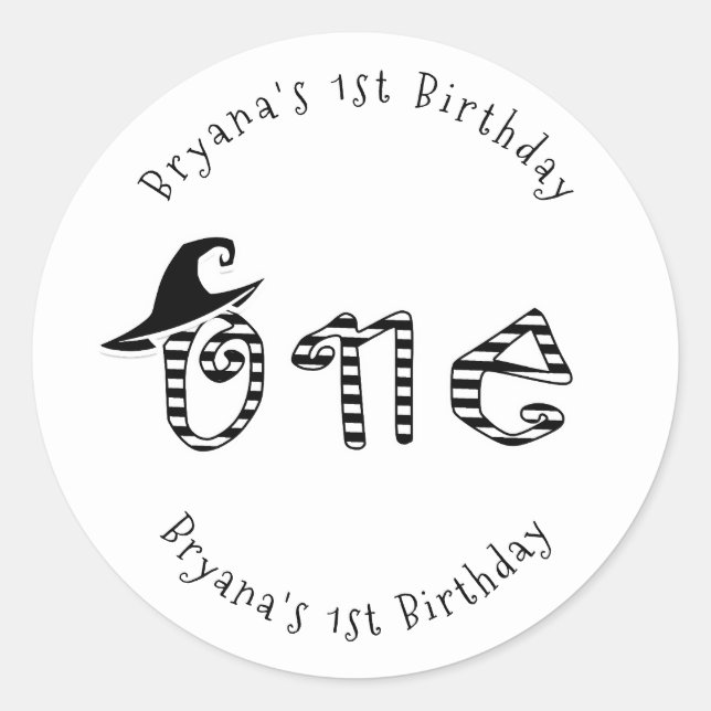 Black White Witch Halloween Photo 1ST Birthday  Classic Round Sticker (Front)