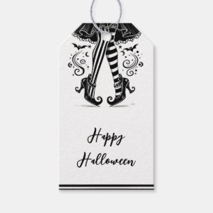 Black & White Witch Legs Whimsical Halloween Party Gift Tags