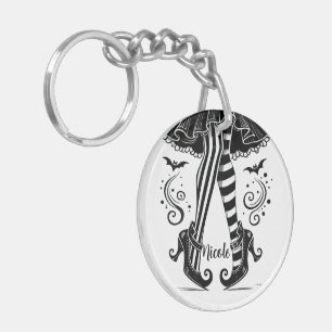Black & White Witch Legs Whimsical Halloween Party Key Ring