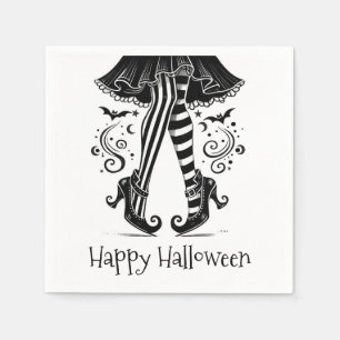 Black & White Witch Legs Whimsical Halloween Party Napkin