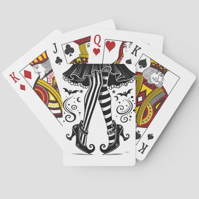 Black & White Witch Legs Whimsical Halloween  Playing Cards (Back)