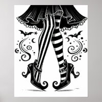 Black & White Witch Legs Whimsical Halloween 