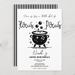 Black & White Witchy Cauldron Halloween Birthday  Invitation