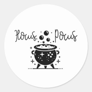 Black & White Witchy Cauldron Halloween Party Classic Round Sticker
