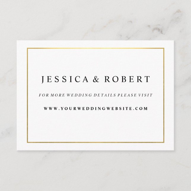 Black White with Gold Wedding Website Insert Card (Front)