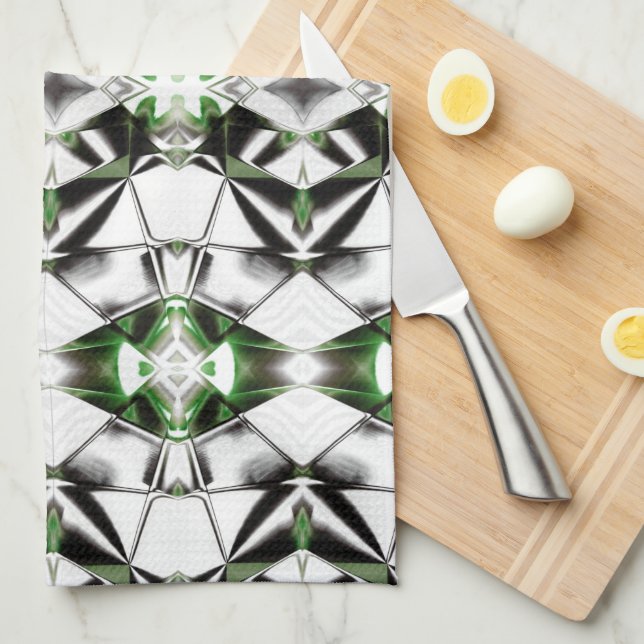 Black & White with green, rapport of virtual lines Tea Towel (Quarter Fold)