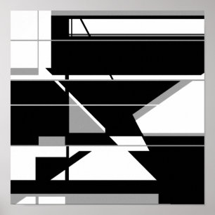 Black White with Grey Abstract Labyrinth Design Poster