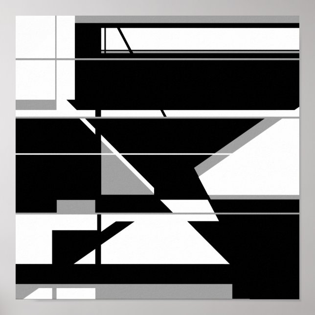 Black White with Grey Abstract Labyrinth Design Poster (Front)