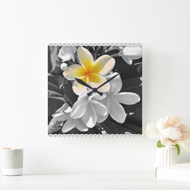 Black White With One Yellow Frangipani, Wall Clock (Home)