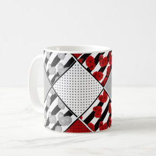 Black white with red retro patchwork coffee mug