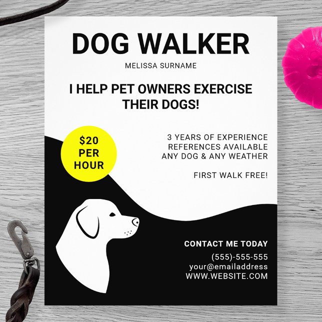 Black & White With Yellow Dog Design - Dog Walker Flyer (Creator Uploaded)
