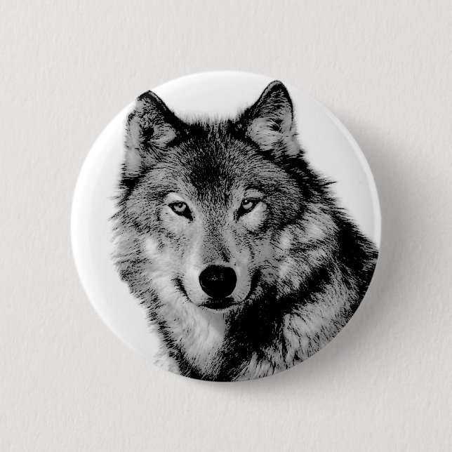 Black & White Wolf 6 Cm Round Badge (Front)