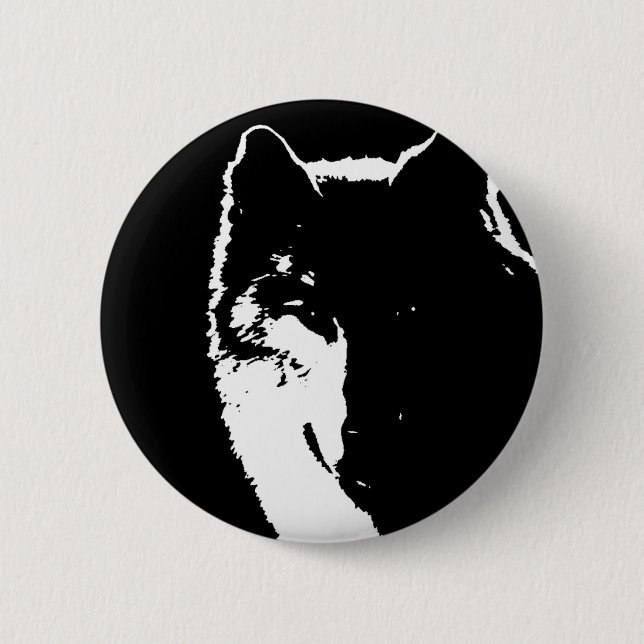 Black & White Wolf 6 Cm Round Badge (Front)