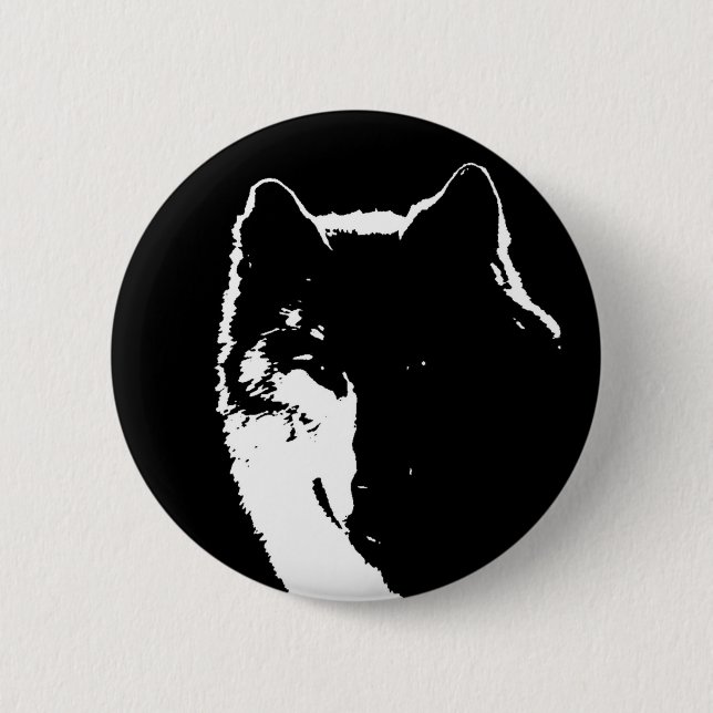 Black & White Wolf 6 Cm Round Badge (Front)