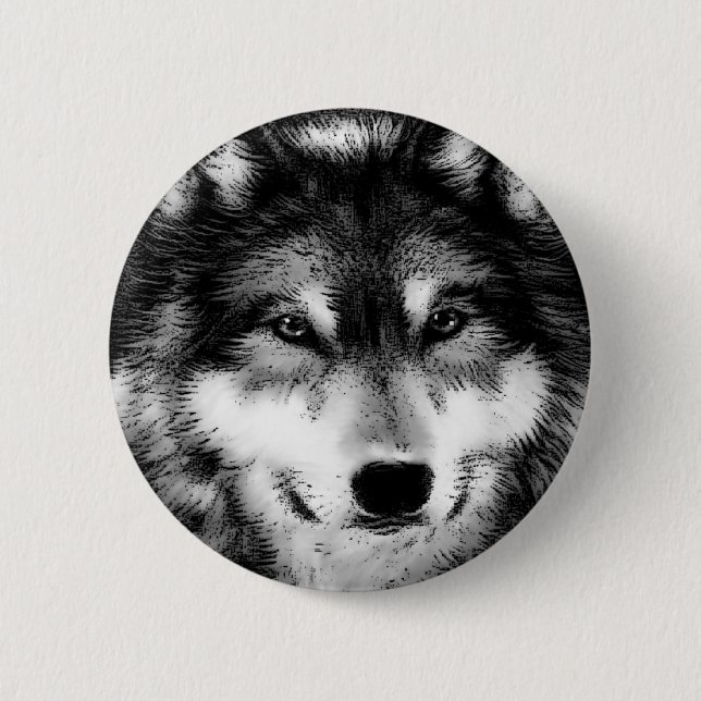 Black & White Wolf 6 Cm Round Badge (Front)