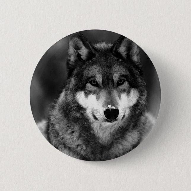 Black & White Wolf 6 Cm Round Badge (Front)