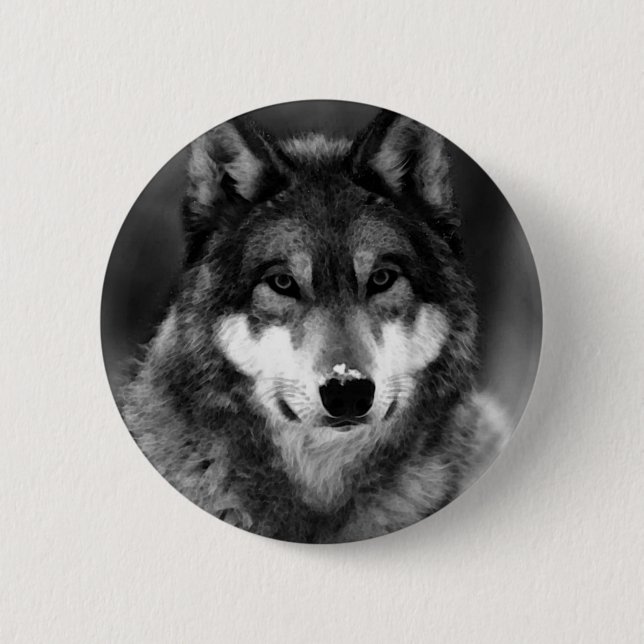 Black & White Wolf 6 Cm Round Badge (Front)
