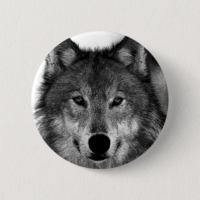Black & White Wolf Artwork 6 Cm Round Badge (Front)