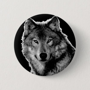 Black & White Wolf Artwork 6 Cm Round Badge