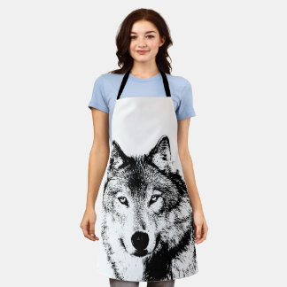 Black & White Wolf Artwork Apron