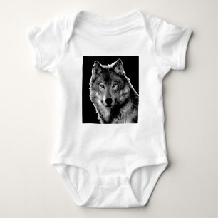 Black & White Wolf Artwork Baby Bodysuit