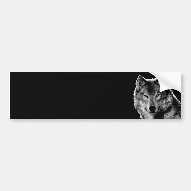 Black & White Wolf Artwork Bumper Sticker (Front)