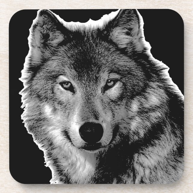Black & White Wolf Artwork Coaster (Front)