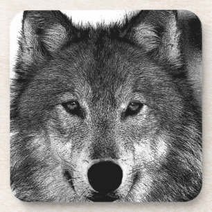 Black & White Wolf Artwork Coaster