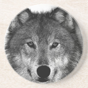 Black & White Wolf Artwork Coaster