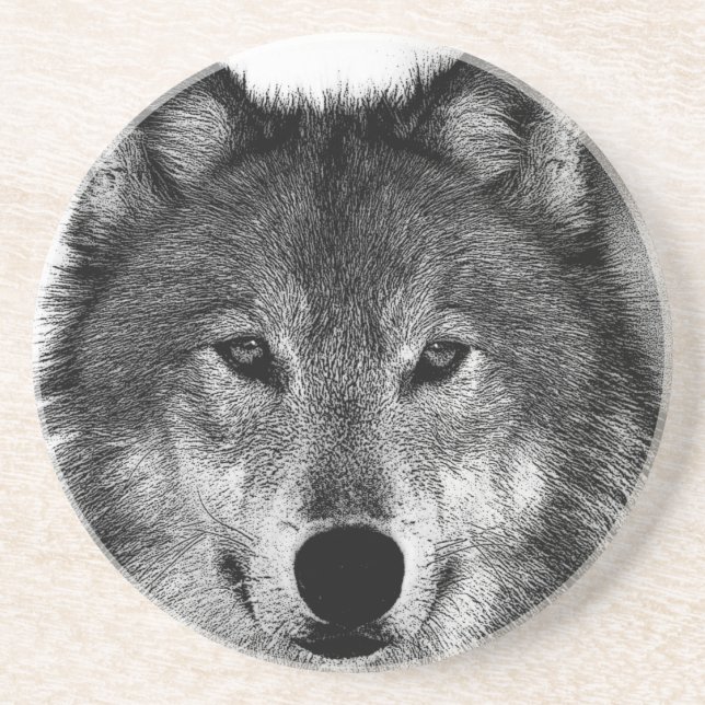Black & White Wolf Artwork Coaster (Front)