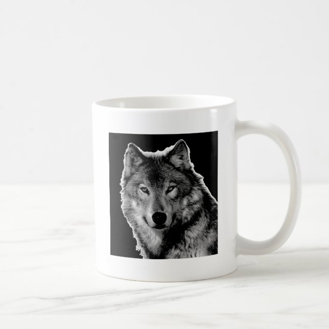 Black & White Wolf Artwork Coffee Mug (Right)