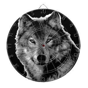 Black & White Wolf Artwork Dartboard