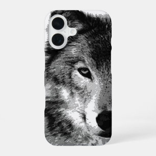 Black & White Wolf Artwork iPhone 16 Case