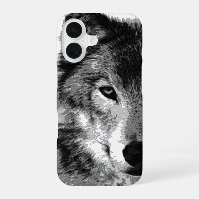 Black & White Wolf Artwork iPhone 16 Case (Back)