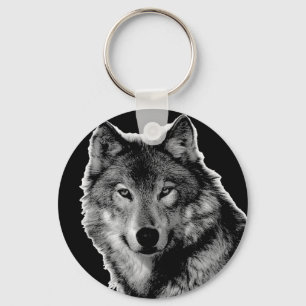Black & White Wolf Artwork Key Ring
