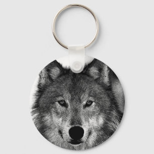 Black & White Wolf Artwork Key Ring