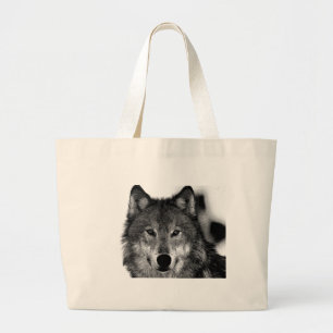 Black & White Wolf Artwork Large Tote Bag