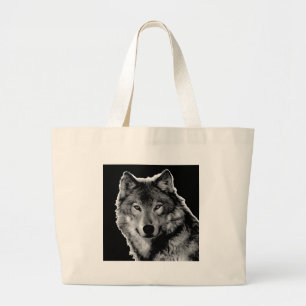 Black & White Wolf Artwork Large Tote Bag