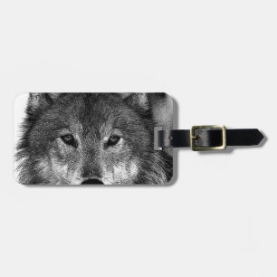 Black & White Wolf Artwork Luggage Tag