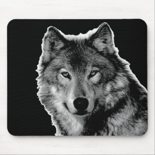 Black & White Wolf Artwork Mouse Mat