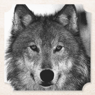 Black & White Wolf Artwork Paper Coaster