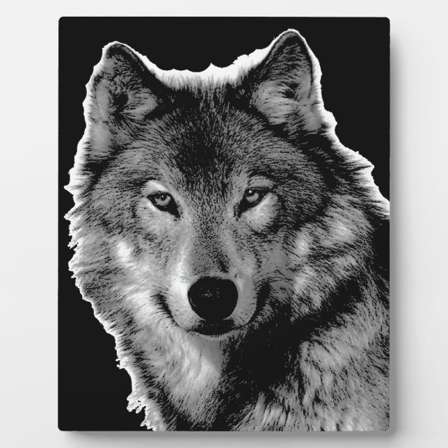 Black & White Wolf Artwork Plaque (Front)