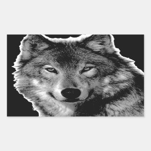 Black & White Wolf Artwork Rectangular Sticker