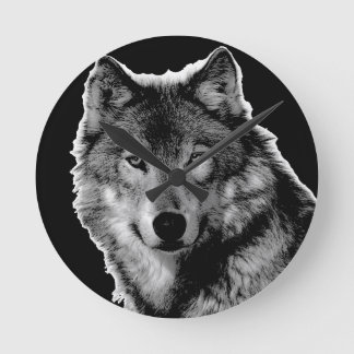 Black & White Wolf Artwork Round Clock